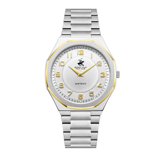 Beverly Hills Polo Club Slim Tech 5 two-tone steel and gold watch with white dial and gold numerals