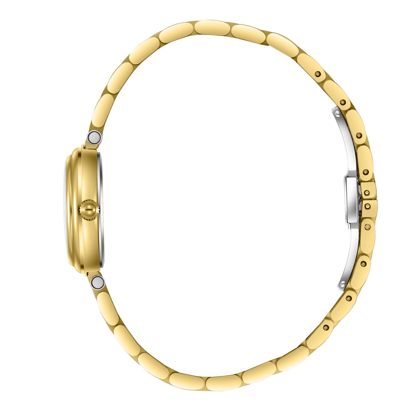 Beverly Hills Polo Club BP3838X.120 watch side profile showing case and two-tone gold bracelet