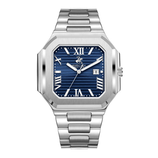 Beverly Hills Polo Club Roman Numeral Blue Dial Silver 45mm Watch BP3845X.390