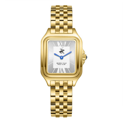 Beverly Hills Polo Club gold square watch with blue hands and white dial