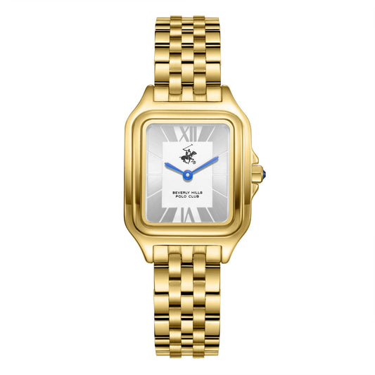 Beverly Hills Polo Club gold square watch with blue hands and white dial