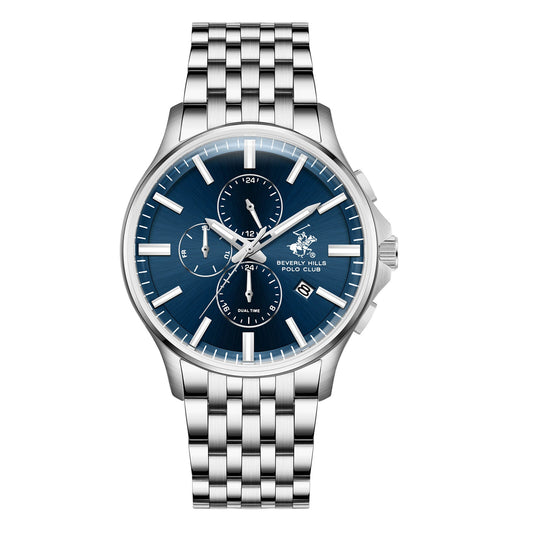 Beverly Hills Polo Club Dual Time Blue Dial Silver Date Watch BP3852X.390