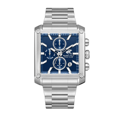 Beverly Hills Polo Club BP3868X.390 dual time multifunction watch with blue dial and silver case
