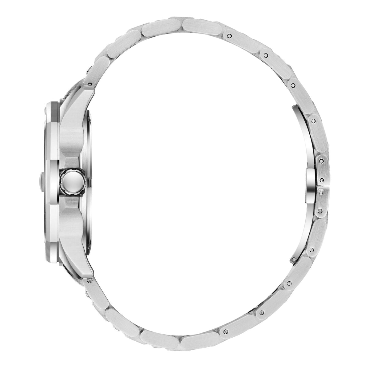 Beverly Hills Polo Club watch side profile with stainless steel bracelet links
