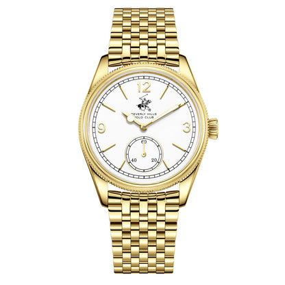 Beverly Hills Polo Club gold watch with white dial and small seconds subdial
