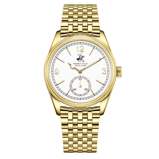 Beverly Hills Polo Club gold watch with white dial and small seconds subdial