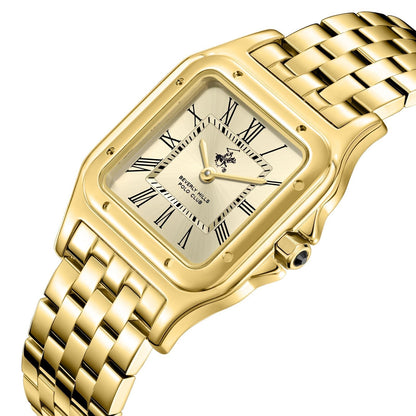 Beverly Hills Polo Club Roman Numeral All Gold Square Watch - BP3824C.110