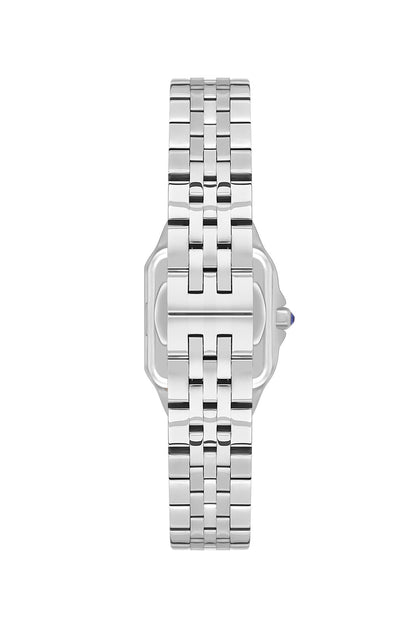 Side view of Beverly Hills Polo Club Roman Numeral watch with steel case and bracelet