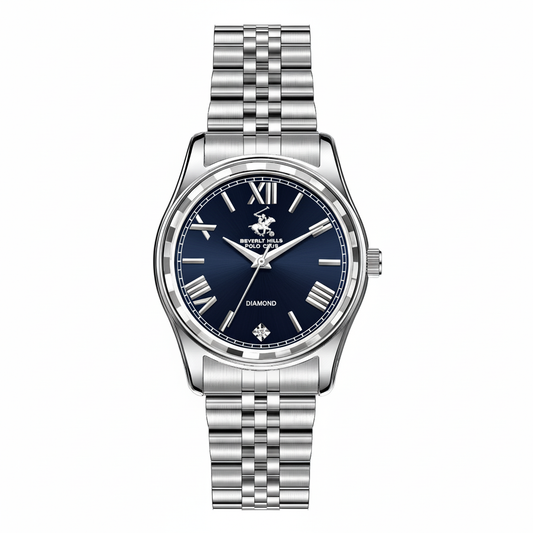 Beverly Hills Polo Club Sapphire Coated Blue Dial Silver Diamond Watch BP3808C.390