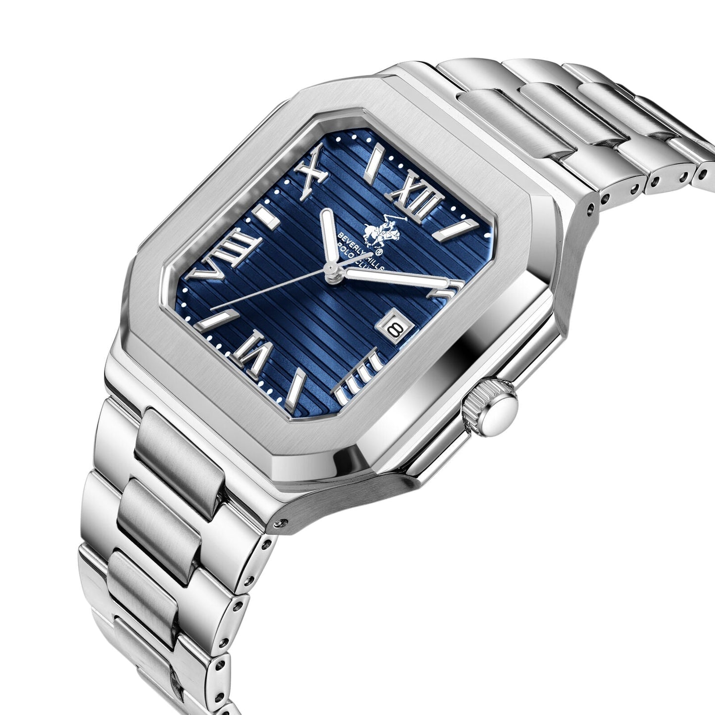 Beverly Hills Polo Club Roman Numeral Blue Dial Silver 45mm Watch BP3845X.390