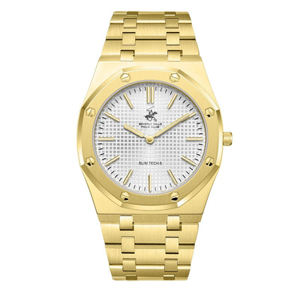 Beverly Hills Polo Club Slim Tech 5 all gold watch with white dial and gold bracelet