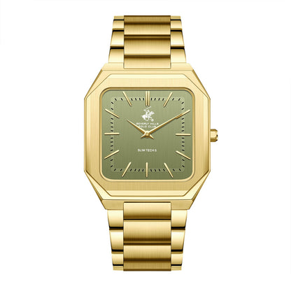 Beverly Hills Polo Club Slim Tech 5 gold watch with green dial and square case
