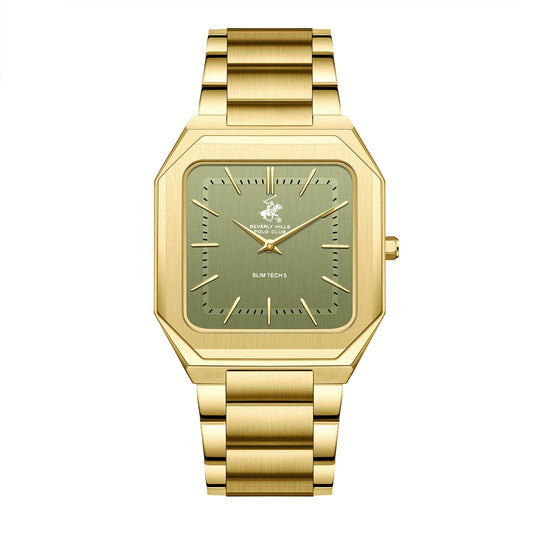 Beverly Hills Polo Club Slim Tech 5 gold watch with green dial and square case