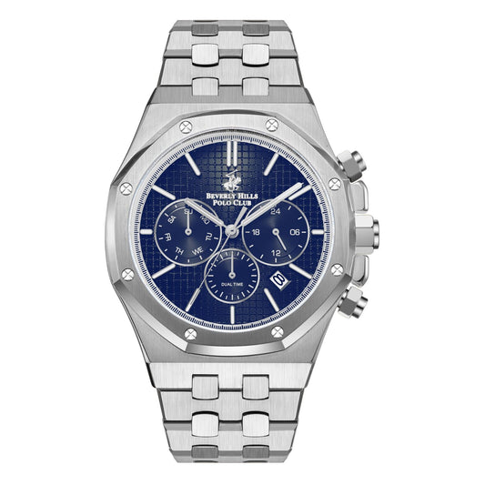 Beverly Hills Polo Club Dual Time Multifunction Blue Dial Silver Watch BP3051X.391