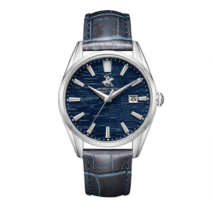 Beverly Hills Polo Club BP3811X.399 silver case watch with blue dial and blue leather strap