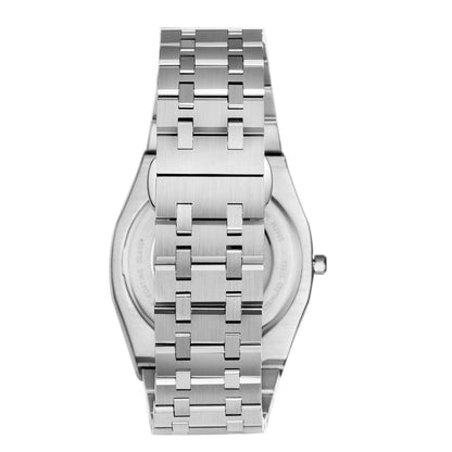 Beverly Hills Polo Club Slim Tech 5 watch caseback view showing silver stainless steel bracelet