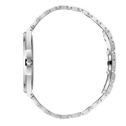 Beverly Hills Polo Club Slim Tech 5 watch side profile showing silver stainless steel bracelet