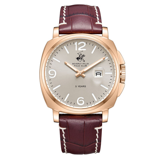 Beverly Hills Polo Club BP3867X.162 rose gold watch with silver dial and burgundy leather strap