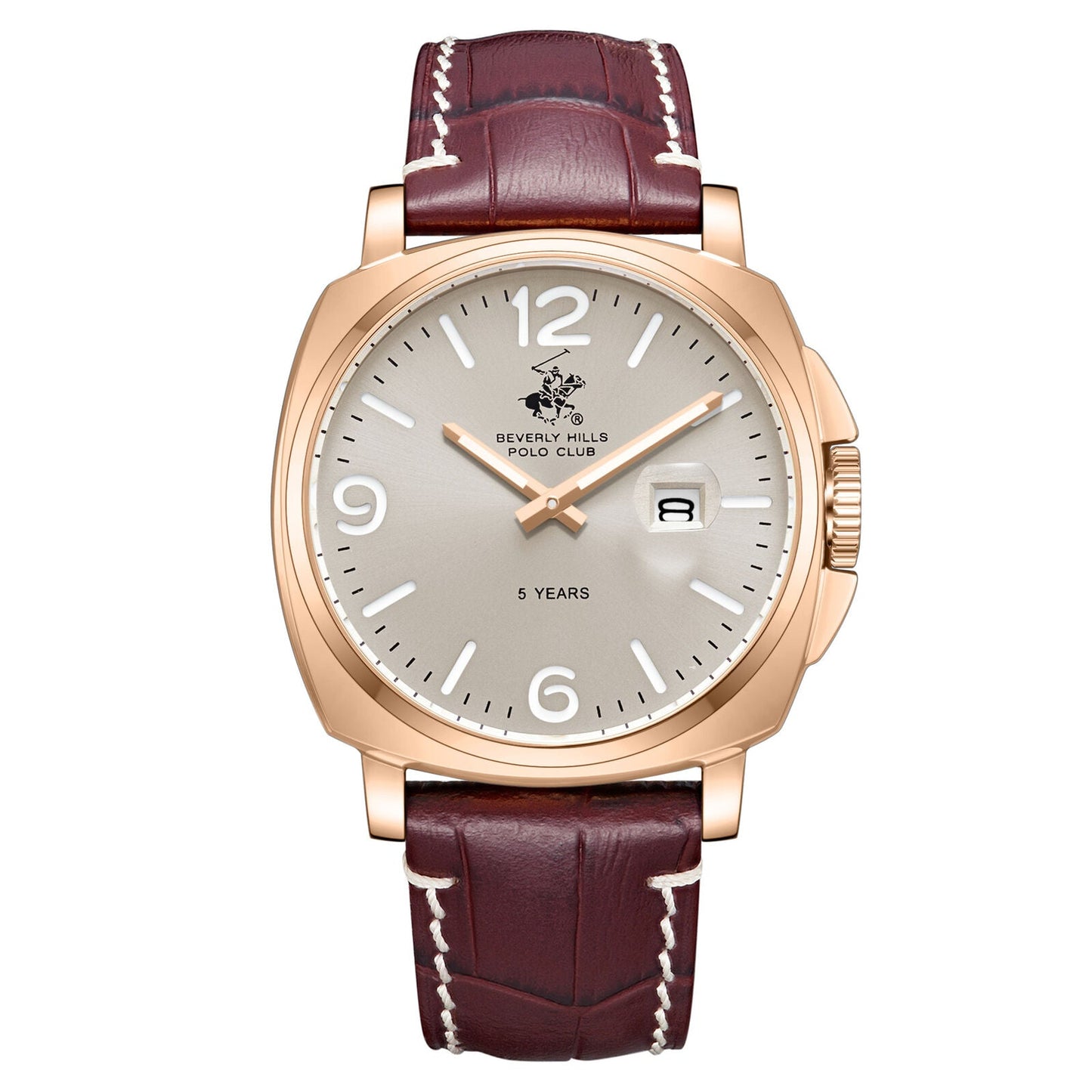Beverly Hills Polo Club BP3867X.162 rose gold watch with silver dial and burgundy leather strap