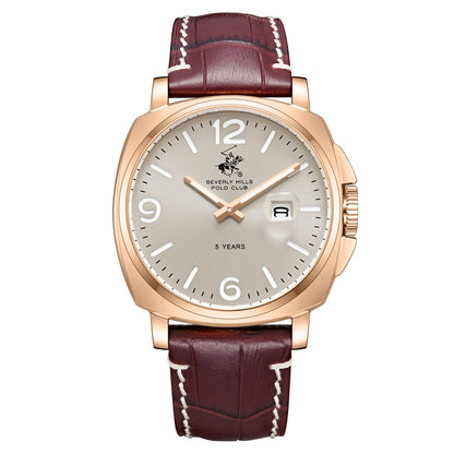 Beverly Hills Polo Club BP3867X.162 rose gold watch with silver dial and burgundy leather strap
