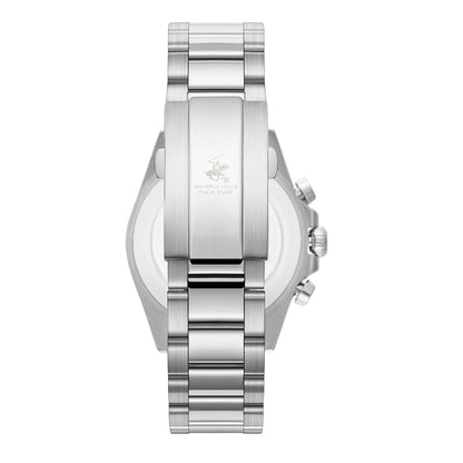 Beverly Hills Polo Club BP3874X.390 caseback displaying beverly hills polo club logo on brushed silver stainless steel