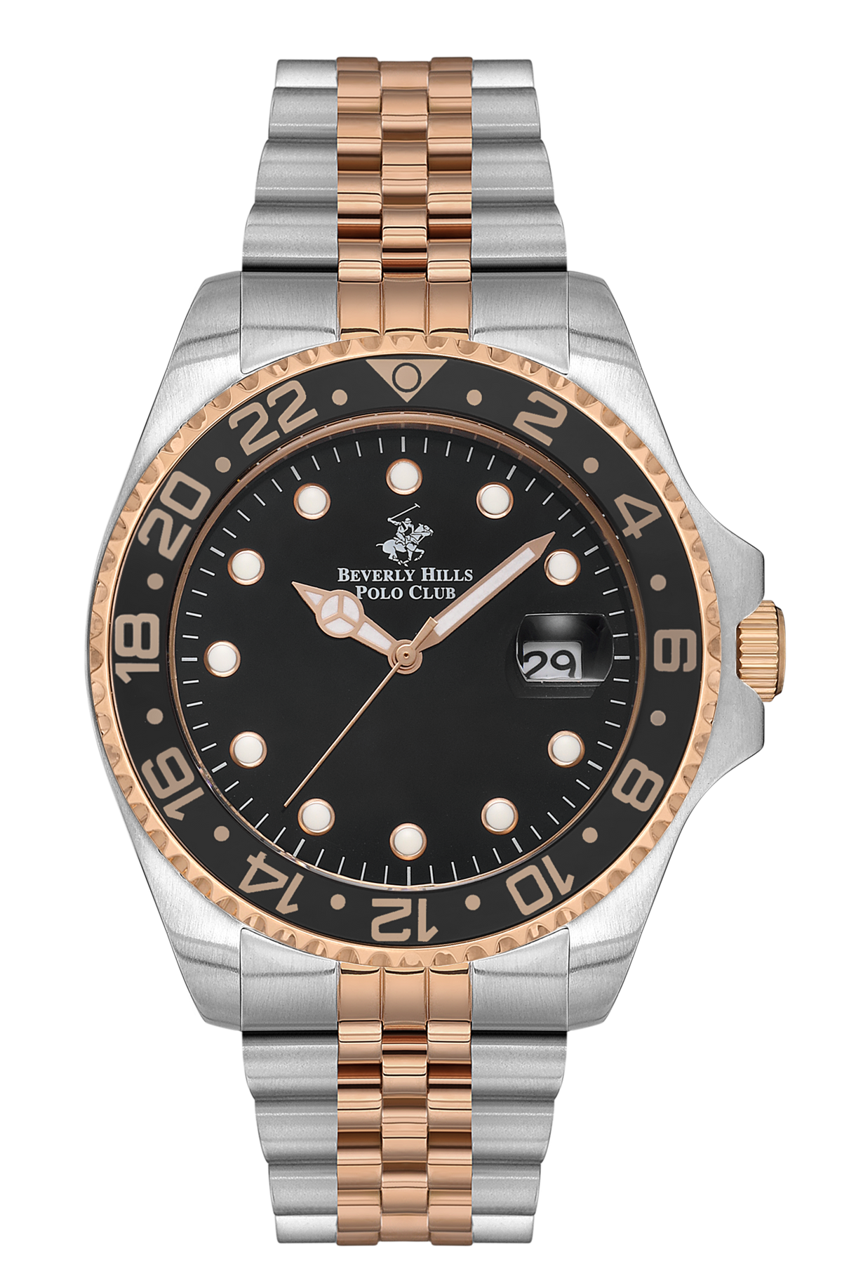 Beverly Hills Polo Club black dial two-tone watch BP3126X.550 front view