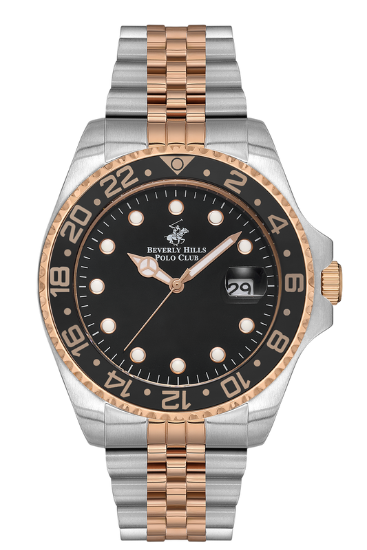 Beverly Hills Polo Club Waterproof Two-Tone Black Dial Date Watch BP3126X.550