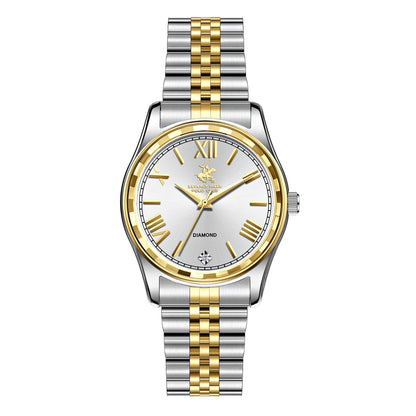 Beverly Hills Polo Club two-tone diamond watch with white dial and Roman numerals