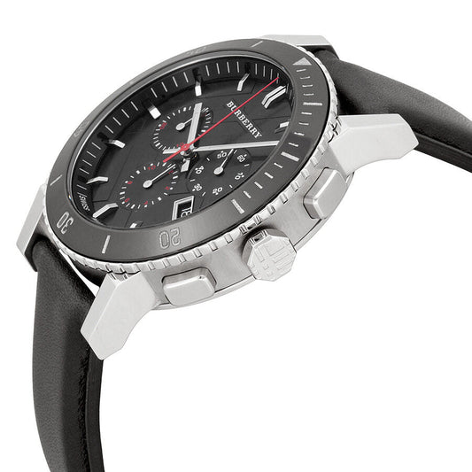 Burberry Black Dial Chronograph Black Leather Men's Watch BU9382