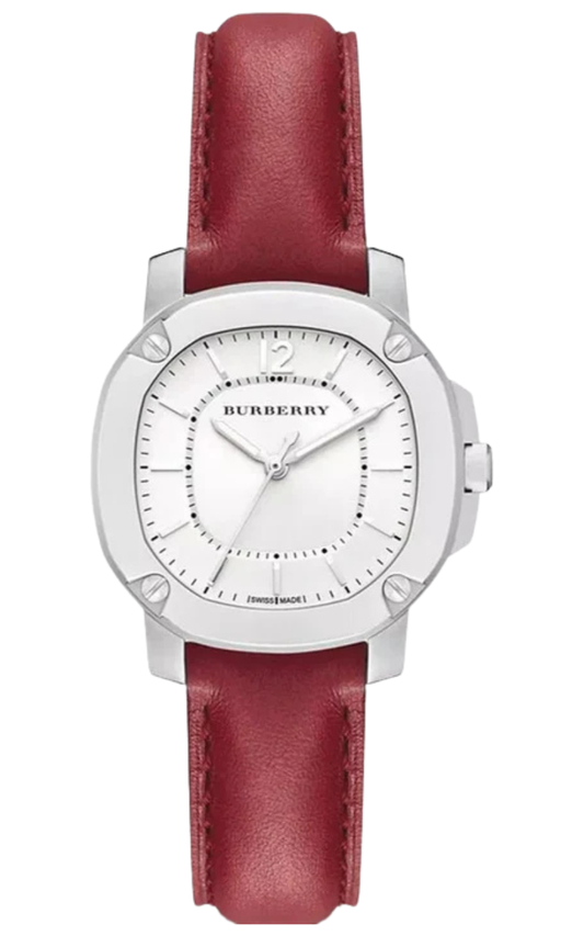 Burberry Brit The Britain White Dial Red Leather Strap Watch for Women - BBY1705