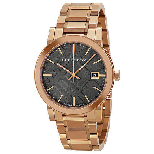 Burberry The City Check Stamped Sunray Brown Dial Rose Gold Stainless Steel Unisex BU9005