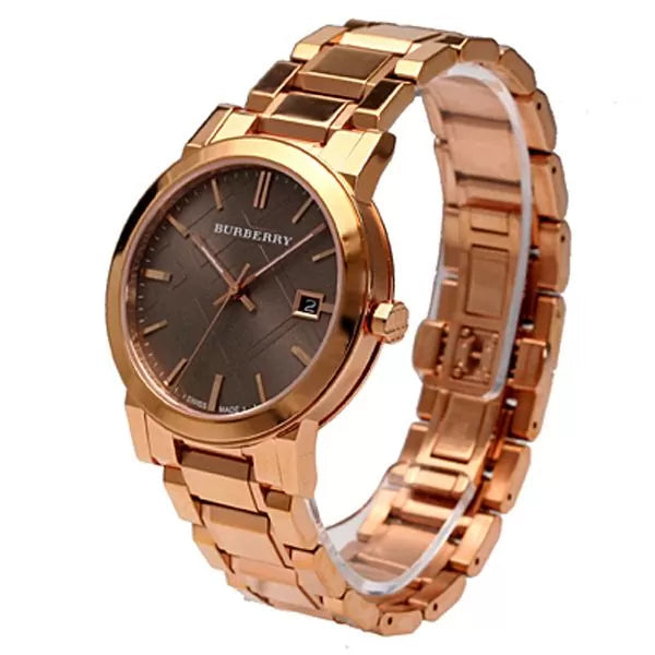 Burberry The City Check Stamped Sunray Brown Dial Rose Gold Stainless Steel Unisex BU9005
