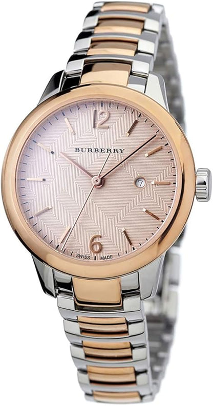 Burberry The Classic Two-Tone Bezel Rose Dial Silver & Rose Gold Steel Women's Watch Watch BU10117