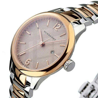 Burberry The Classic Two-Tone Bezel Rose Dial Silver & Rose Gold Steel Women's Watch Watch BU10117
