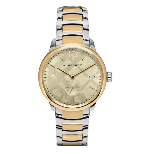 Burberry The Classic Small Seconds Champagne Check Dial Two Tone Gold Watch BU10011