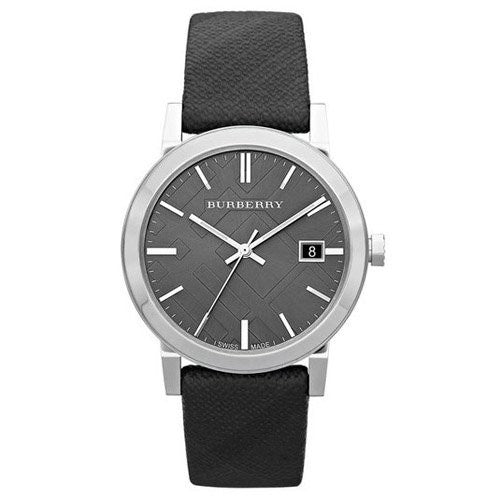 Burberry Leather Strap Nova Check Black Dial Unisex Watch BU9024