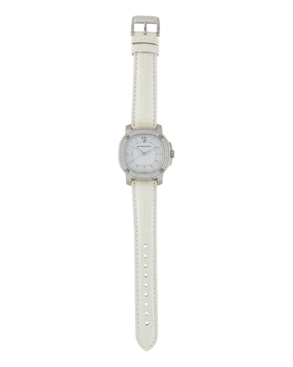 Burberry The Britain Diamond Bezel Mother of Pearl Dial White Leather BBY1800