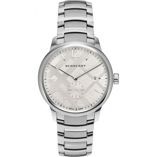 Burberry The Classic Check Stamped Dial Silver Dial Silver Stainless Steel Men's Watch BU10004