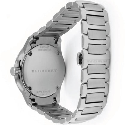 Burberry The Classic Engraved Check Grey Dial Silver Stainless Steel Men's Watch BU10005