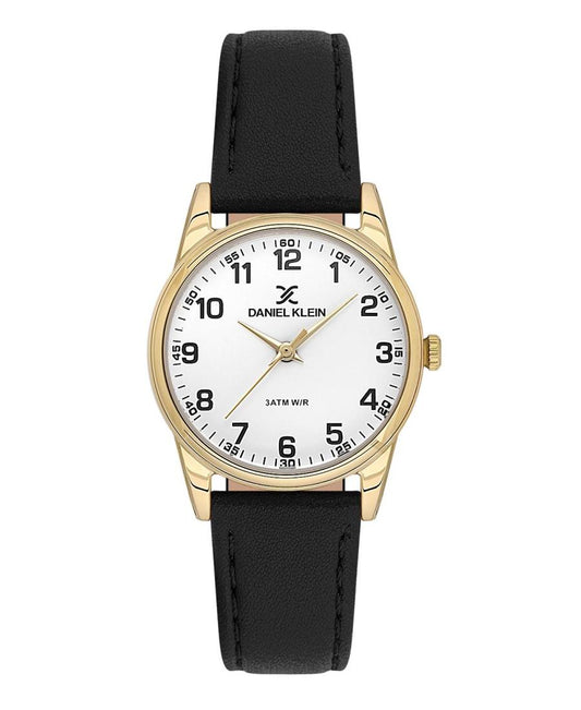 Daniel Klein Arcadia white dial gold watch with black leather strap