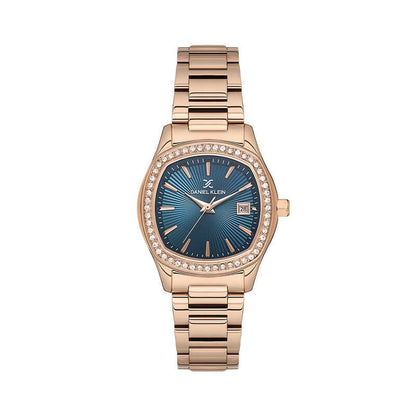 Daniel Klein DK.1.13866-5 premium watch with navy dial and rose gold bracelet, front view