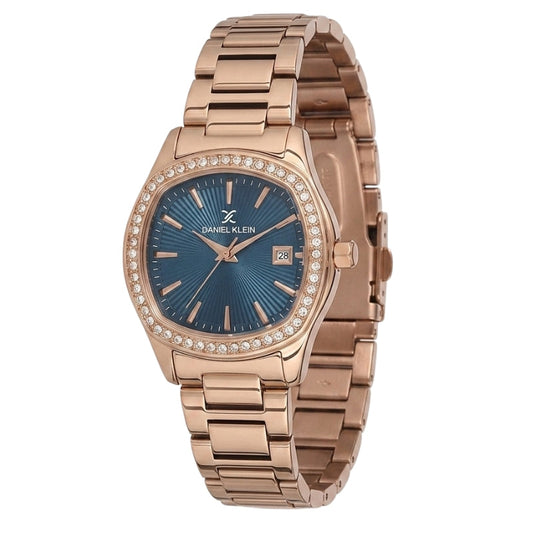 Daniel Klein Premium Dimond Navy Blue Dial Rose Gold Watch - DK.1.13866-5