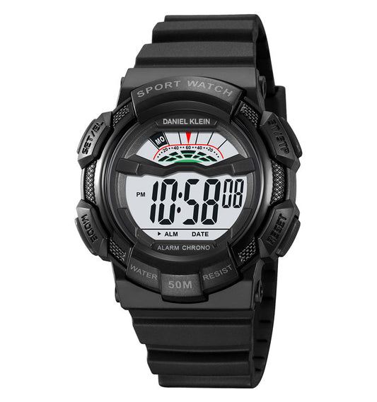 Daniel Klein DK.2153-3 digital sports watch with black silicone strap and LCD display