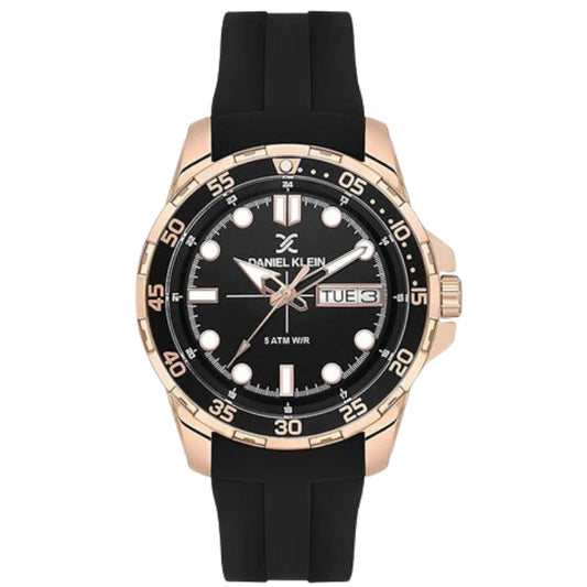 Daniel Klein Premium Day Date Window Black Dial and Silicone Strap Watch - DK.1.13911-6