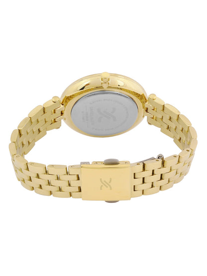 Daniel Klein gold women's watch caseback view showing case back and bracelet clasp