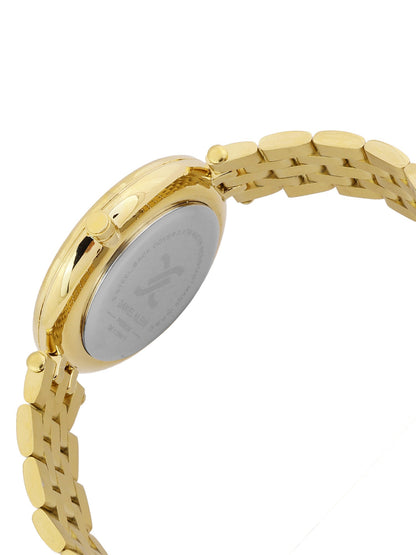Daniel Klein gold women's watch showing articulated gold-tone stainless steel bracelet