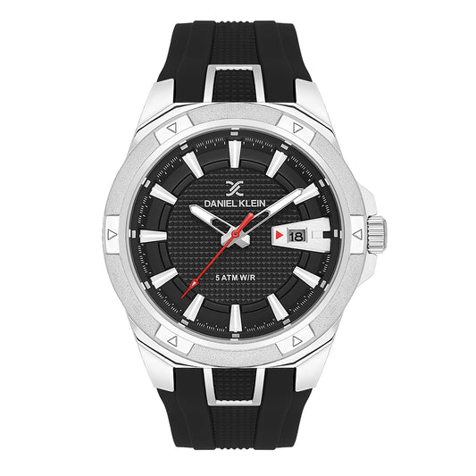 Daniel Klein Premium Date Window Black Dial and Silicone Strap Silver Watch - DK.1.13734-1