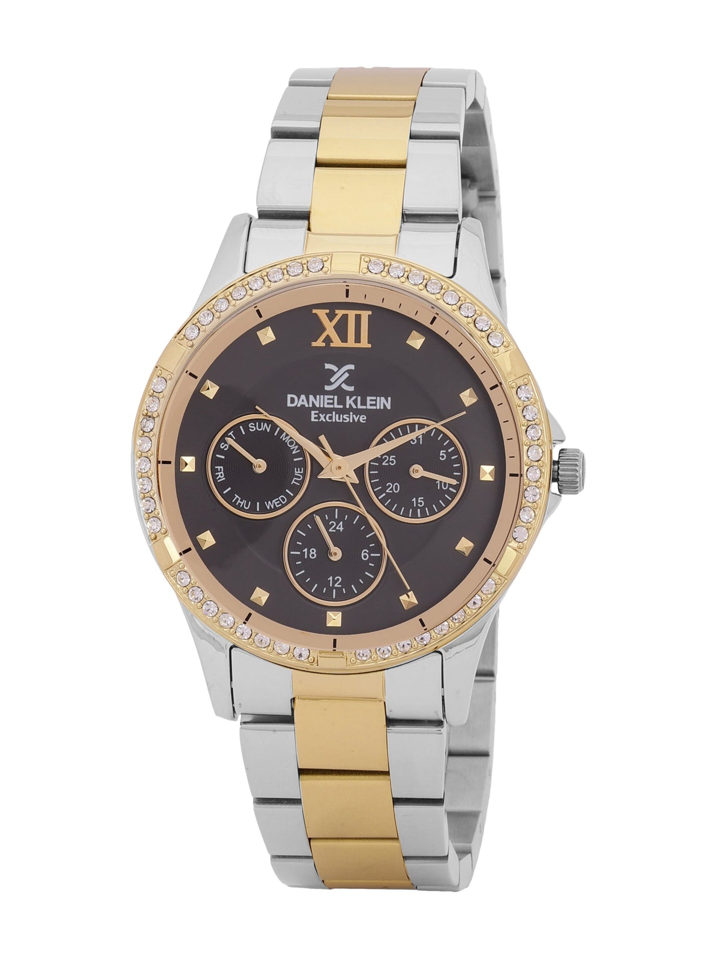 Daniel Klein Exclusive Dimond Multifuntion Black Dial Two Tone Watch - DK.1.12915-4