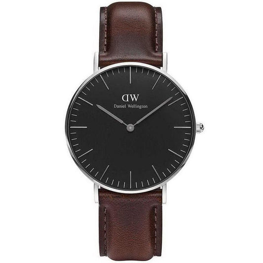 Daniel Wellington Bristol 36mm watch with black dial and dark brown leather strap