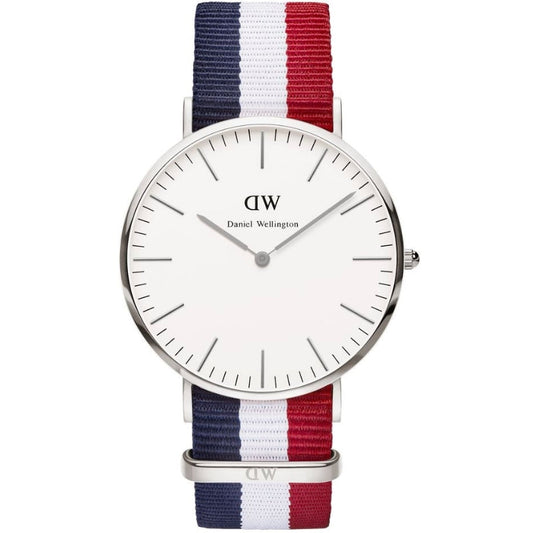 Daniel Wellington Cambridge 40mm White Dial Tricolour Strap Men's Silver Watch - DW00100017
